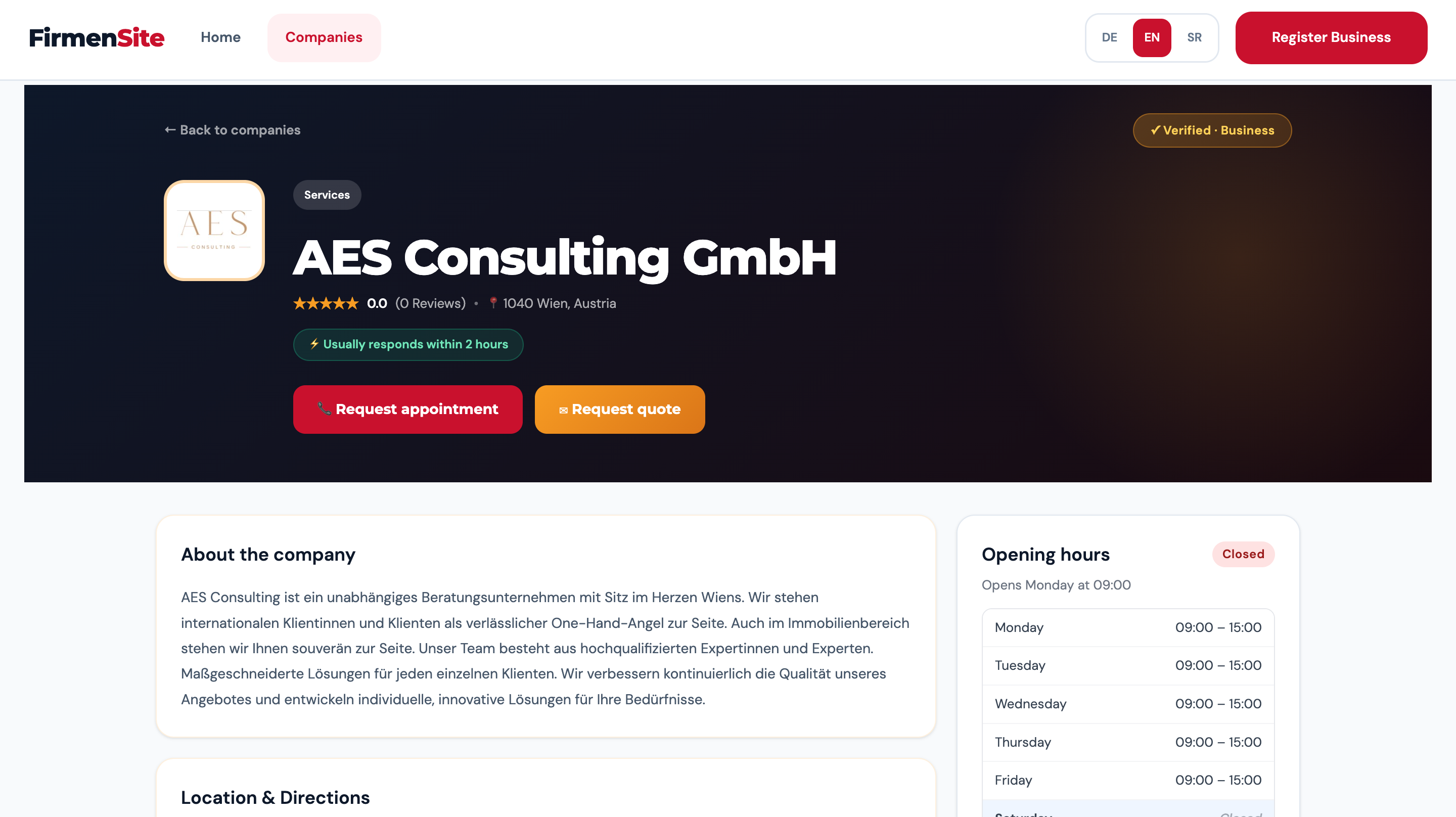 FirmenSite — business profile page