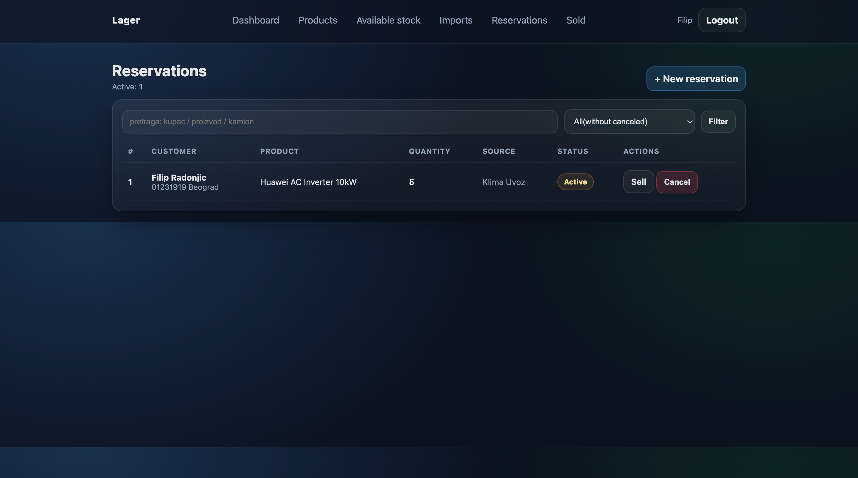 Modern operations dashboard — reservations view