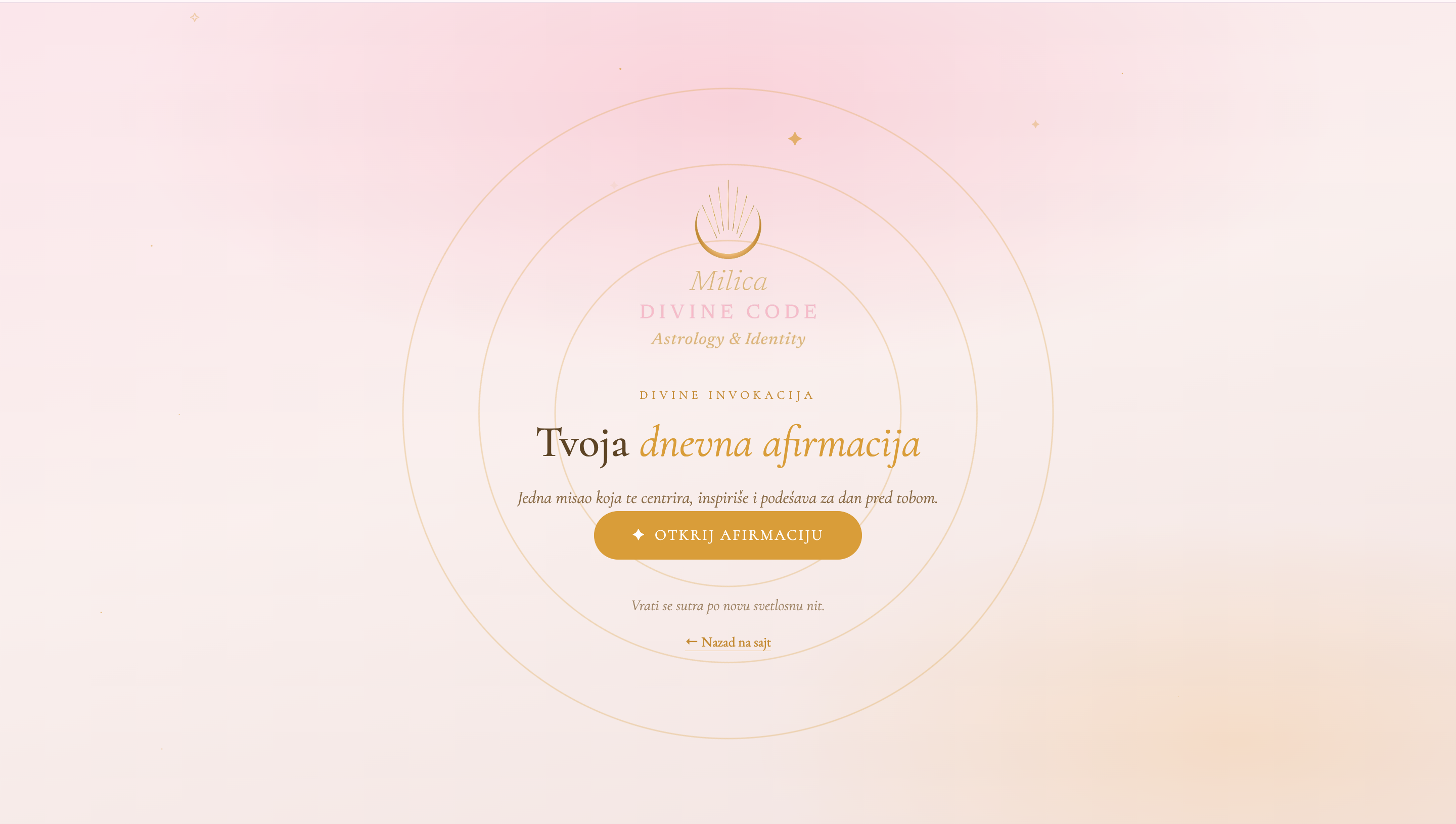Milica Divine Code — daily affirmation feature before revealing