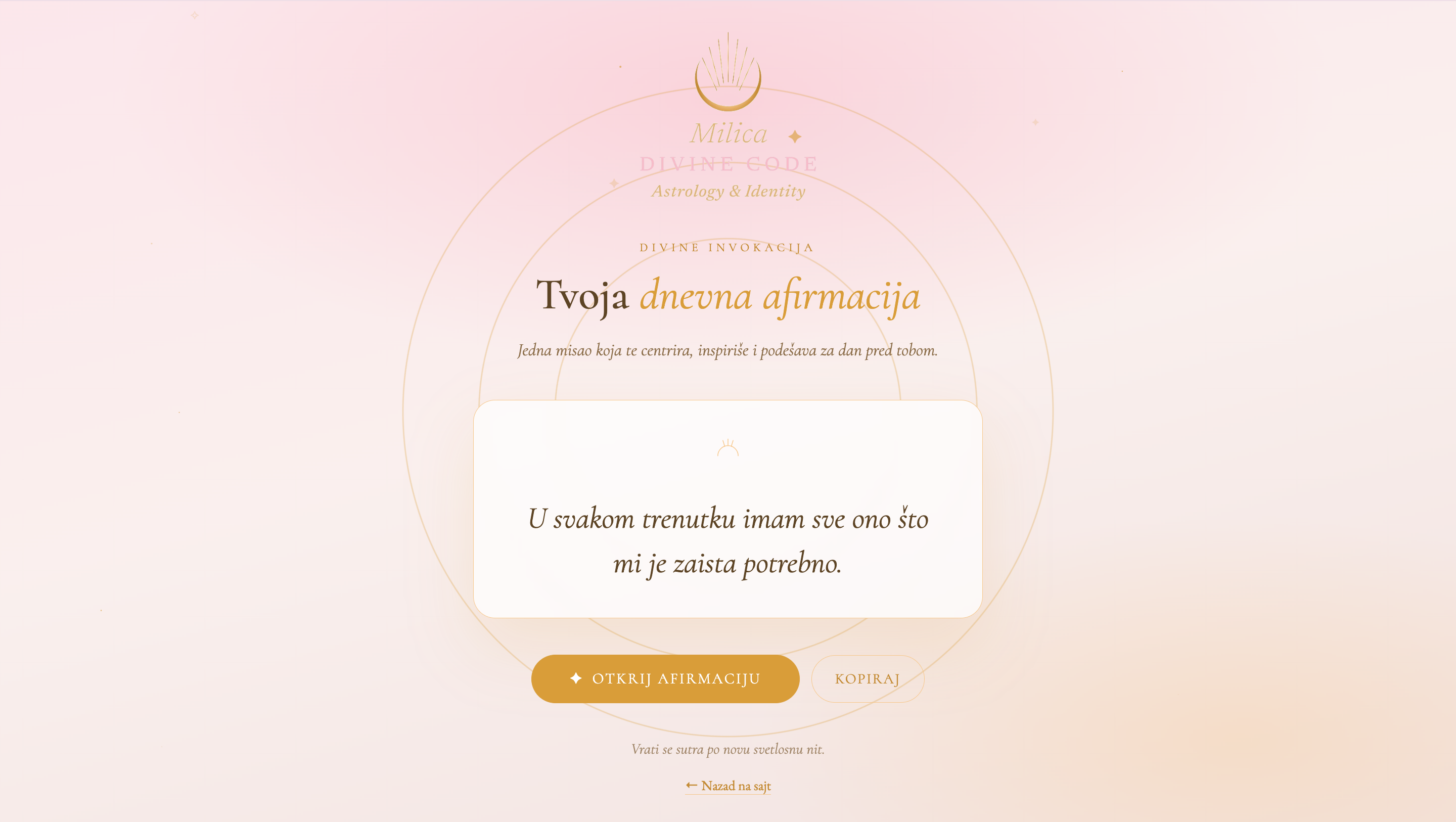 Milica Divine Code — daily affirmation revealed